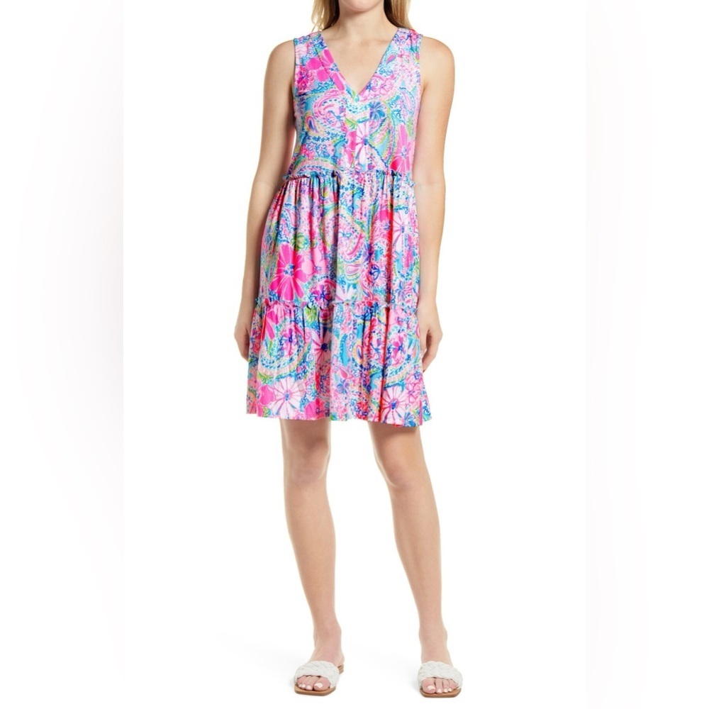 LILLY PULITZER Lorina Sleeveless Floral Tiered Dress Sz Small